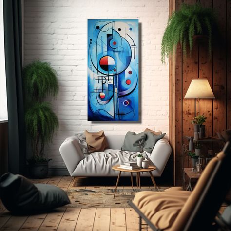 Pintura Abstracta Azul En Bastidor Estilo Estrella 80x160cm-2