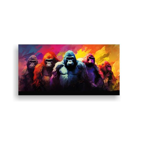 Pintura En Tela De Gorilas En Acuarela Colorida 21 80x40cm-0