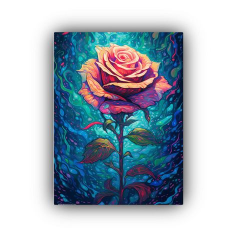 Pintura Abstracta De Rosa Azul Estilo Da Vinci 30x45 Cm-0
