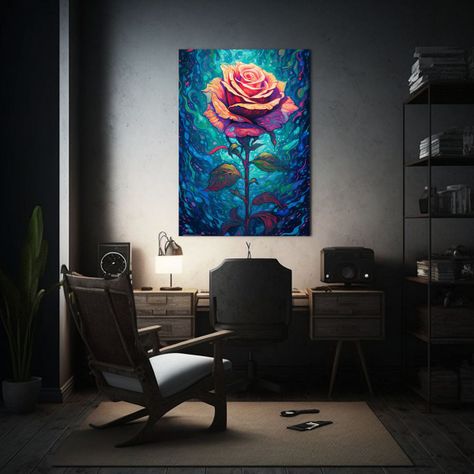 Pintura Abstracta De Rosa Azul Estilo Da Vinci 30x45 Cm-2
