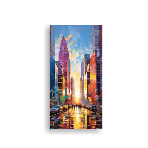 Lienzo De Tela Acuarela De Una Concurrida Calle 20x40cm-0
