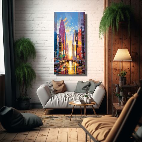 Lienzo De Tela Acuarela De Una Concurrida Calle 20x40cm-2