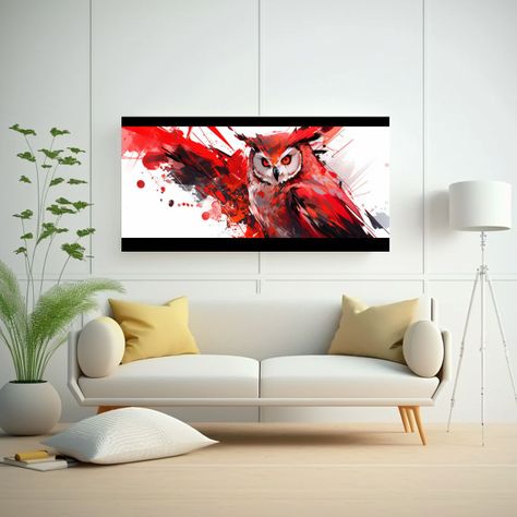 Pintura Decorativa De Búho Rojo En Arte 140x70cm-2