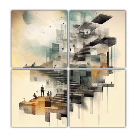 Cuadros Modernos Abstractos De Cultura, Escaleras 200x200 Cm-0