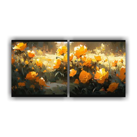 Pintura De Flores Amarillas Y Negras En Lienzo 160x80 Cm-0