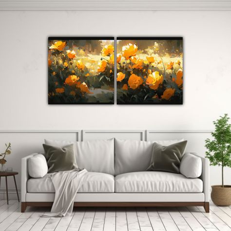 Pintura De Flores Amarillas Y Negras En Lienzo 160x80 Cm-2
