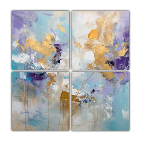 Pintura Abstracta Moderna En Tonos Azules Cuadro 200x200 Cm-0