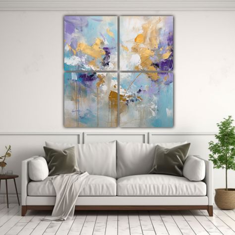 Pintura Abstracta Moderna En Tonos Azules Cuadro 200x200 Cm-2