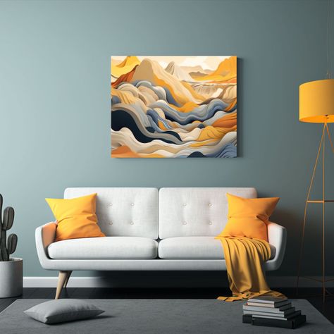 Cuadro Decorativo Con Tema De Montañas, Ríos Y Volcán En  90x60cm-2