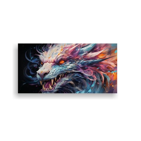 Cuadro Visual De Un Dragón En Colores Arcoíris 100x50cm-0