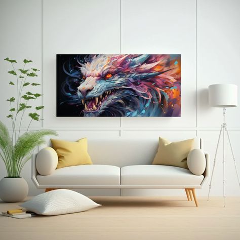 Cuadro Visual De Un Dragón En Colores Arcoíris 100x50cm-2