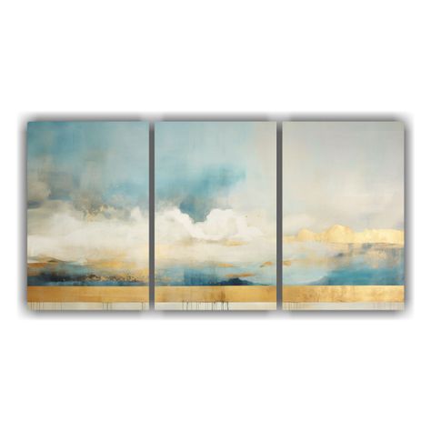 Lienzos De Tela Con Motivo Turquesa, Teal Y Dorado 90x45 Cm-0