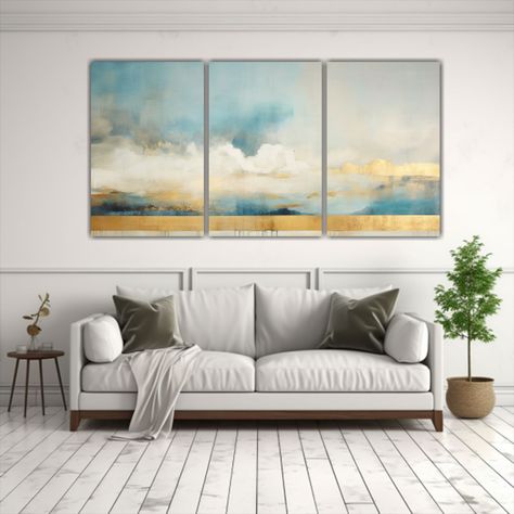 Lienzos De Tela Con Motivo Turquesa, Teal Y Dorado 90x45 Cm-2