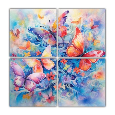 4 Cuadros Mariposas Coloridas Vuelan Por Encima 200x200 Cm-0