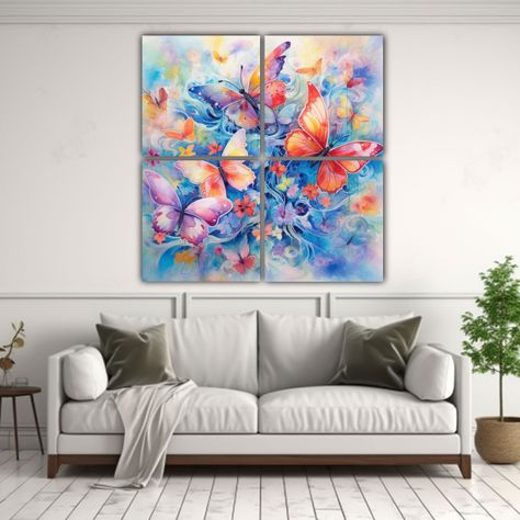 4 Cuadros Mariposas Coloridas Vuelan Por Encima 200x200 Cm-2