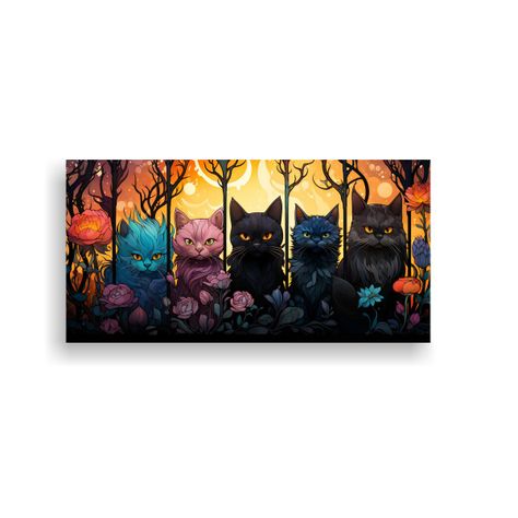 Cuadro Tela Simetría Gatos Negros Sonrientes 40x20cm-0