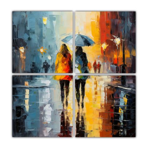 Pintura Al óleo De 4 Cuadros Cálidos De Color 80x80 Cm-0