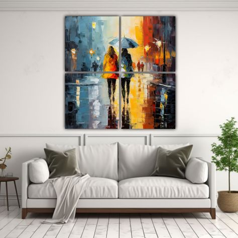 Pintura Al óleo De 4 Cuadros Cálidos De Color 80x80 Cm-2