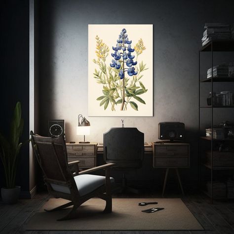 Impresión Gráfica Azulada De Flores Silvestres 30x40cm-2