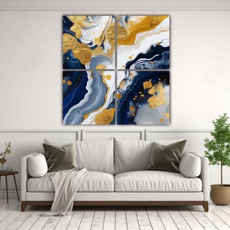 Pinturas Decorativas Abstractas En Lienzo Azul 200x200 Cm-2
