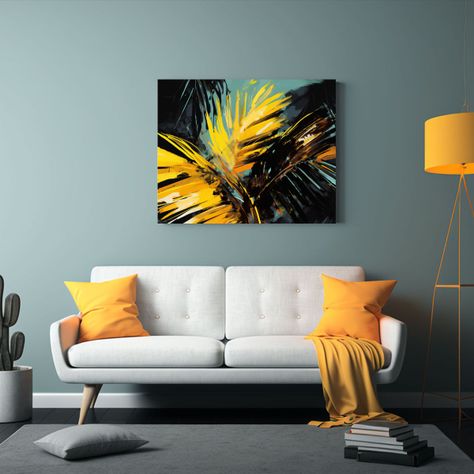Cuadro Fotografía Hojas De Palmera Amarillas Ambiente Neono 60x40cm-2