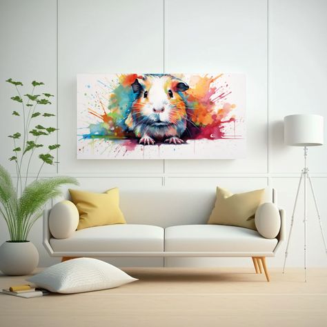 Cuadro Guinea Pigs Acuarela Líneas Finas Neo Pop  80x40cm-2