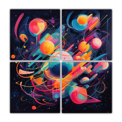 Cuadros Abstractos Neón Para Oficina 120x120 Cm-0
