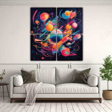 Cuadros Abstractos Neón Para Oficina 120x120 Cm-2