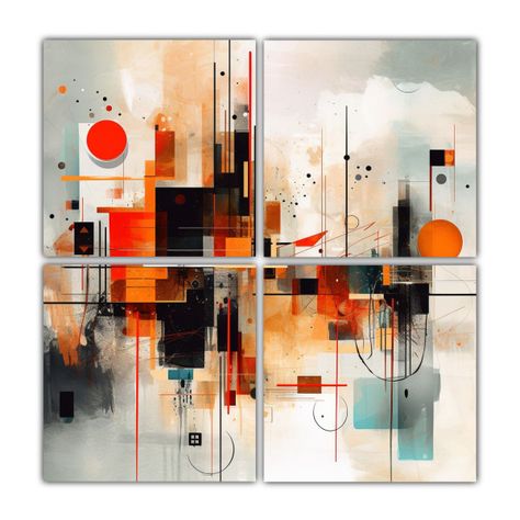Cuatro Pinturas Abstractas Líneas Finas 200x200 Cm-0