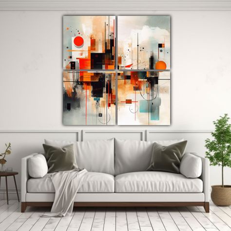 Cuatro Pinturas Abstractas Líneas Finas 200x200 Cm-2
