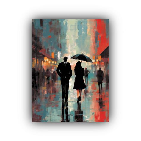 Lienzo Tela Sublimada Caminando Bajo La Lluvia En La Calle 60x90cm-0