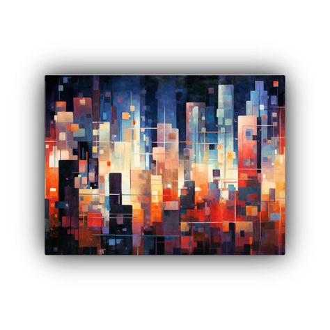 Pintura Vintage De Ciudad Nocturna Con Luces Artísticas 40x30cm-0