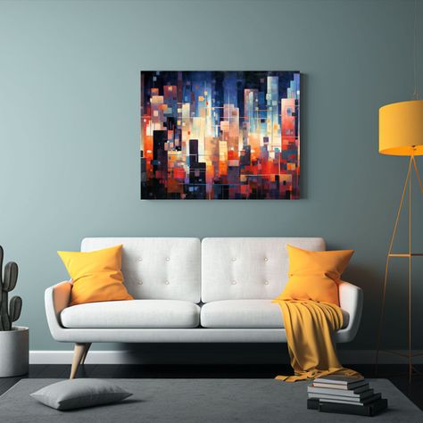 Pintura Vintage De Ciudad Nocturna Con Luces Artísticas 40x30cm-2
