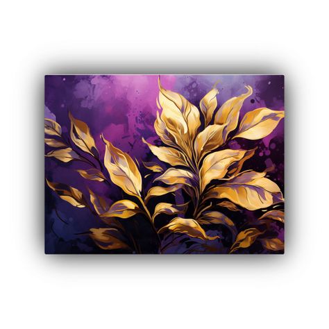 Pinturas Decorativas De Albahaca En Tonos Púrpura Y Dorado  60x40cm-0