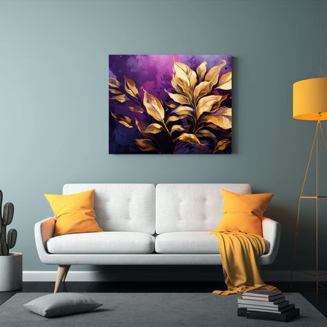 Pinturas Decorativas De Albahaca En Tonos Púrpura Y Dorado  60x40cm-2
