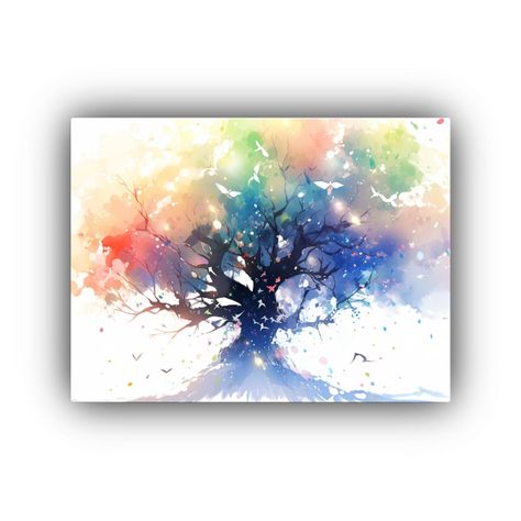 Pintura Abstracta De Colores Arcoíris De Un Manzano En Tela 45x30cm-0