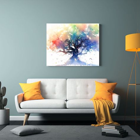 Pintura Abstracta De Colores Arcoíris De Un Manzano En Tela 45x30cm-2