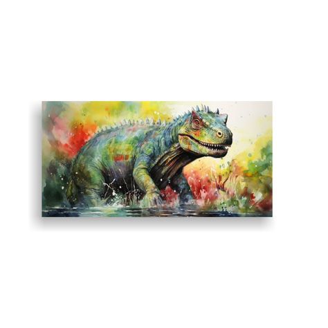 Cuadro Brillante De Iguanodon En Acuarela Colorida 140x70cm-0