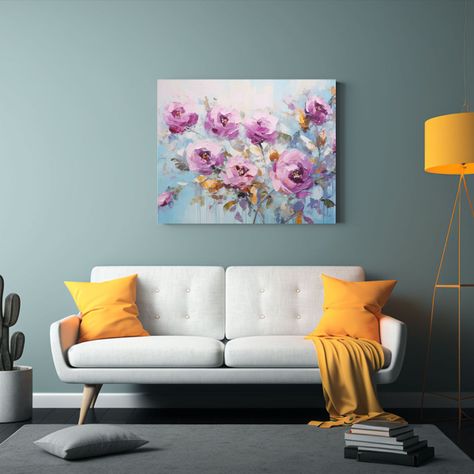 Obra Gráfica Floral En Bastidor: Arte Turquesa Y Rosa En Li 90x60cm-2