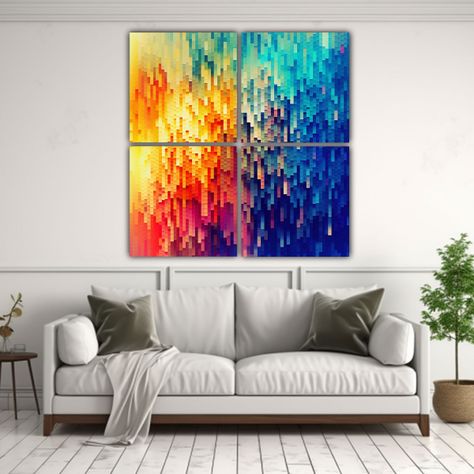 Cuatro Lienzos Decorativos Con Efecto Pixel 180x180 Cm-2