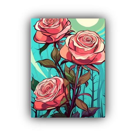 Pintura Decorativa Con Rosas Grandes Minimalistas 80x120cm-0