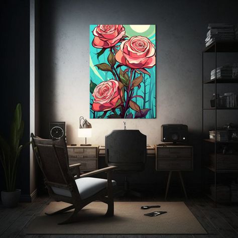 Pintura Decorativa Con Rosas Grandes Minimalistas 80x120cm-2