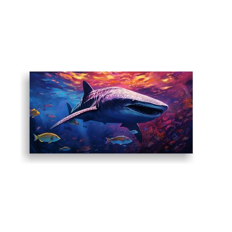 Pintura Al Estilo óleo Colorida De Un Tiburón 100x50 Cm-0
