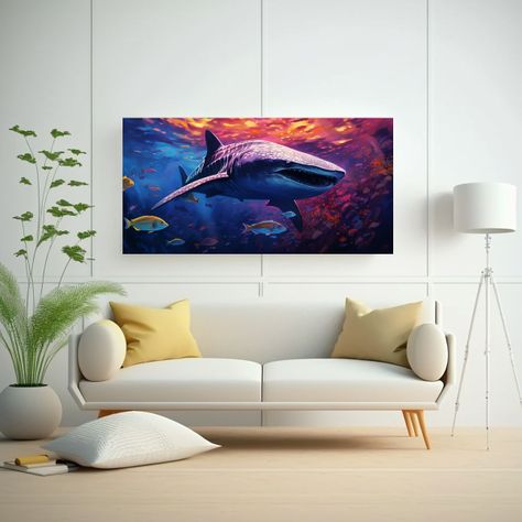 Pintura Al Estilo óleo Colorida De Un Tiburón 100x50 Cm-2