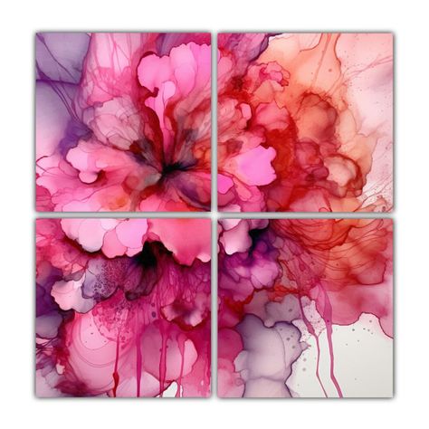Cuadros Simétricos De Arte En Alcohol Ink 140x140 Cm-0