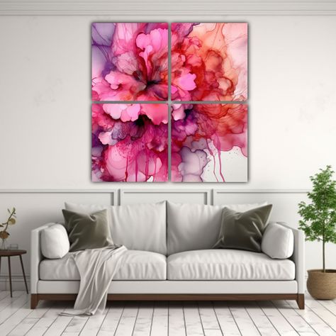 Cuadros Simétricos De Arte En Alcohol Ink 140x140 Cm-2