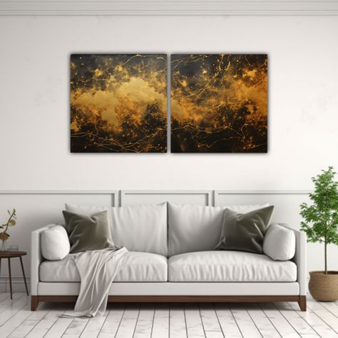 Pinturas Decorativas En Un Fondo Negro Dorado 100x50 Cm-2