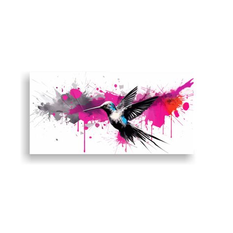 Pintura Decorativa: Colibrí En Negro Y Rosa Neo 100x50cm-0