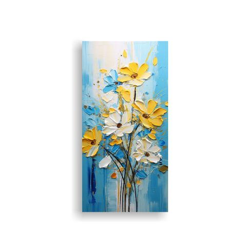 Cuadro De Flores Amarillas Y Azules En Lienzo 70x140cm-0