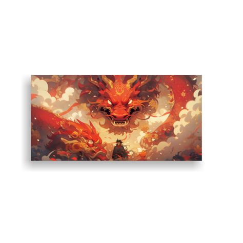 Fotografía Clásica De Un Dragón En Rojo Y Oro 100x50cm-0